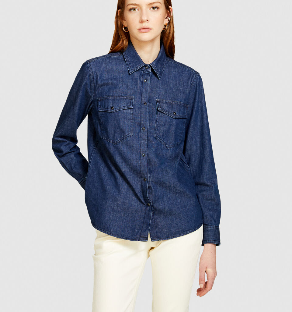 Comfort fit jean shirt - women's shirts - Dark Blue | Sisley image number 4
